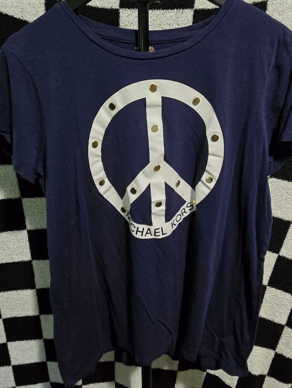 Michael Kors navy studded peace sign shirt size xl